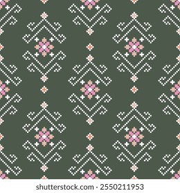 Ethnic geometric fabric pattern Cross Stitch.Ikat embroidery Ethnic oriental Pixel pattern background.Abstract,vector,illustration.