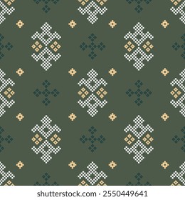 Ethnic geometric fabric pattern Cross Stitch.Ikat embroidery Ethnic oriental Pixel pattern  background.Abstract,vector,illustration. 
