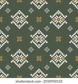 Padrão de tecido geométrico étnico Cross Stitch.Ikat bordado Padrão étnico oriental Pixel background.Abstract,vetor,ilustração.