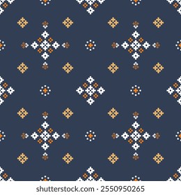 Padrão de tecido geométrico étnico Cross Stitch.Ikat bordado Padrão étnico oriental Pixel background.Abstract,vetor,ilustração.