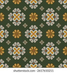 Ethnic geometric fabric pattern Cross Stitch.Ikat embroidery Ethnic oriental Pixel pattern background.Abstract,vector,illustration.