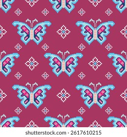 Ethnic geometric fabric pattern Cross Stitch.Ikat embroidery Ethnic oriental Pixel pattern background.Abstract,vector,illustration.