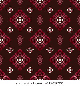 Ethnic geometric fabric pattern Cross Stitch.Ikat embroidery Ethnic oriental Pixel pattern background.Abstract,vector,illustration.