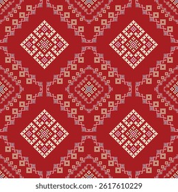 Ethnic geometric fabric pattern Cross Stitch.Ikat embroidery Ethnic oriental Pixel pattern background.Abstract,vector,illustration.