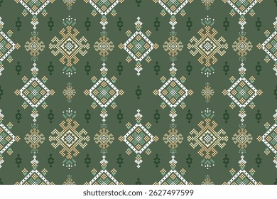 Ethnische geometrische Stoffmuster Cross Stitch.Ikat Stickerei Ethnische orientalische Pixel Muster Hintergrund.Abstrakt,Vektor,Illustration.