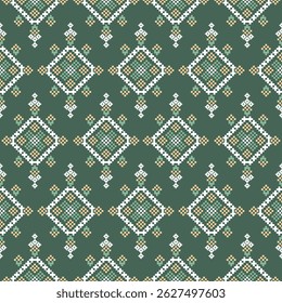 Ethnic geometric fabric pattern Cross Stitch.Ikat embroidery Ethnic oriental Pixel pattern background.Abstract,vector,illustration.