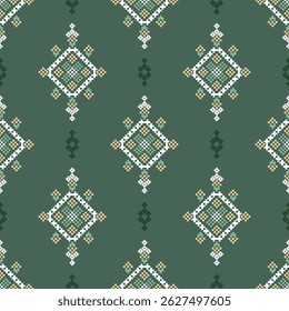 Ethnic geometric fabric pattern Cross Stitch.Ikat embroidery Ethnic oriental Pixel pattern background.Abstract,vector,illustration.