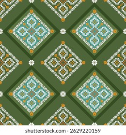 Padrão de tecido geométrico étnico Cross Stitch.Ikat bordado Padrão étnico oriental Pixel background.Abstract,vetor,ilustração.