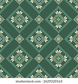 Padrão de tecido geométrico étnico Cross Stitch.Ikat bordado Padrão étnico oriental Pixel background.Abstract,vetor,ilustração.