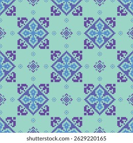 Padrão de tecido geométrico étnico Cross Stitch.Ikat bordado Padrão étnico oriental Pixel background.Abstract,vetor,ilustração.