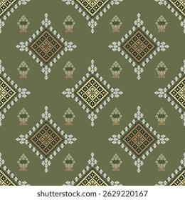 Padrão de tecido geométrico étnico Cross Stitch.Ikat bordado Padrão étnico oriental Pixel background.Abstract,vetor,ilustração.