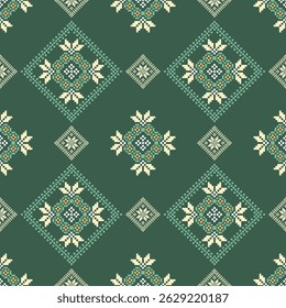 Padrão de tecido geométrico étnico Cross Stitch.Ikat bordado Padrão étnico oriental Pixel background.Abstract,vetor,ilustração.