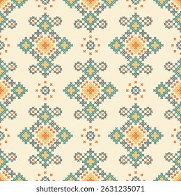 Ethnic geometric fabric pattern Cross Stitch.Ikat embroidery Ethnic oriental Pixel pattern background.Abstract,vector,illustration.
