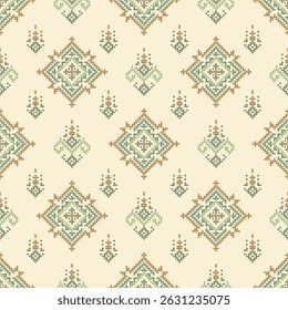 Ethnic geometric fabric pattern Cross Stitch.Ikat embroidery Ethnic oriental Pixel pattern background.Abstract,vector,illustration.
