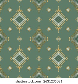 Patrón de tela geométrica étnica Cross Stitch.Ikat bordado Étnico oriental Pixel patrón de fondo.Abstractas, Vector, ilustración.
