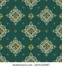 Ethnic geometric fabric pattern Cross Stitch.Ikat embroidery Ethnic oriental Pixel pattern background.Abstract,vector,illustration.

