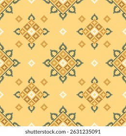 Patrón de tela geométrica étnica Cross Stitch.Ikat bordado Étnico oriental Pixel patrón de fondo.Abstractas, Vector, ilustración.
