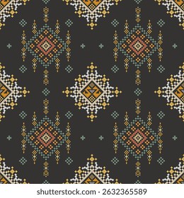 Padrão de tecido geométrico étnico Cross Stitch.Ikat bordado Padrão étnico oriental Pixel background.Abstract,vetor,ilustração.