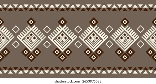 Padrão de tecido geométrico étnico Cross Stitch. Ikat bordado Etnia oriental Pixel padrão de fundo de creme marrom. Resumo, vetor, ilustração. Para textura, roupas, embalagem, decoração, tapete