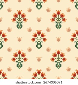 Ethnic geometric fabric pattern Cross Stitch.Ikat embroidery Ethnic oriental Pixel pattern background.Abstract,vector,illustration.