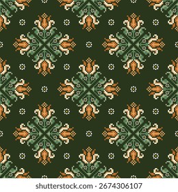 Ethnic geometric fabric pattern Cross Stitch.Ikat embroidery Ethnic oriental Pixel pattern background.Abstract,vector,illustration.