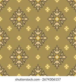 Ethnic geometric fabric pattern Cross Stitch.Ikat embroidery Ethnic oriental Pixel pattern background.Abstract,vector,illustration.