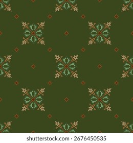 Ethnic geometric fabric pattern Cross Stitch.Ikat embroidery Ethnic oriental Pixel pattern background.Abstract,vector,illustration.