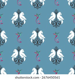 Padrão de tecido geométrico étnico Cross Stitch.Ikat bordado Padrão étnico oriental Pixel background.Abstract,vetor,ilustração.