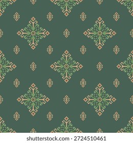 Padrão de tecido geométrico étnico Cross Stitch.Ikat bordado Padrão étnico oriental Pixel background.Abstract,vetor,ilustração.