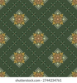 Ethnic geometric fabric pattern Cross Stitch.Ikat embroidery Ethnic oriental Pixel pattern background.Abstract,vector,illustration.