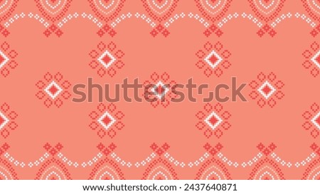 Ethnic geometric fabric pattern Cross Stitch.Ikat embroidery Ethnic oriental Pixel pattern rose pink gold background. Abstract,vector,illustration. Texture,clothing,scarf,decoration,silk wallpaper.