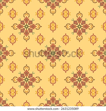 Ethnic geometric fabric pattern Cross Stitch.Ikat embroidery Ethnic oriental Pixel pattern background.Abstract,vector,illustration.
