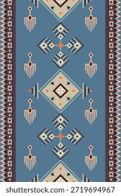Patrón de tela geométrica étnica color azul celeste Vector minimalista Para bordes de Vertical