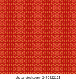 Ethnic geometric fabric pixel pattern cross Stitch. Ikat embroidery in gold on red background. Abstract vector illustration for Textile ,clothing, scarf, motifs, silk and etc.