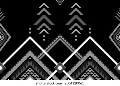 Ethnic geometric and ethnic fabric pixel pattern design. Black and white motifs. Ethnic pixel pattern. Seamless pattern, wallpaper, textiles, motifs, clothing, fabric, ikat, aztec, african, heritage.