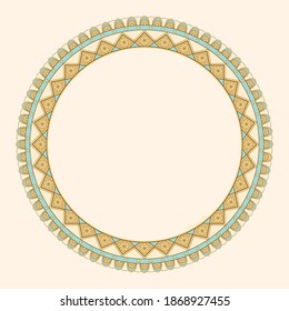 Ethnic geometric frame vector.A symmetrical round color ornament. Ethnic draw