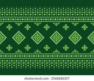 Ethnic geometric Green vintage cross stitched traditional fabric ethnic pattern floral paisley background Ikat abstract Aztec