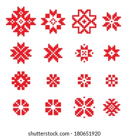 ethnic geometric icons set. collections of red and white geometric designs. vector illustration. 