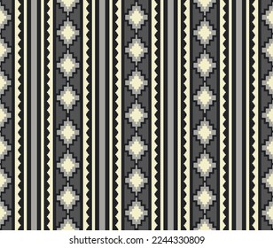 Patrón de rayas geométricas étnicas. Las rayas de diamante cuadrado geométrico vectorial son un estilo de boho gris monocromo sin fisuras. Patrón de Kilim para tela, textil, elementos de decoración del hogar, tapicería.