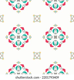 ethnic geometric mandala seamless pattern design arabic abstract green pink style for background business blanket saree art