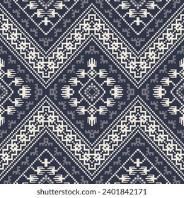 Ethnic geometric monochrome pattern. Vector aztec geometric shape seamless pattern embroidery pixel art style. Aztec geometric pattern use for textile, home decoration elements, upholstery, wrapping.