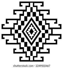 Ethnic geometric motif. Vector aztec Kilim geometric square diamond tribal motif for decoration element, black and white color isolated background.