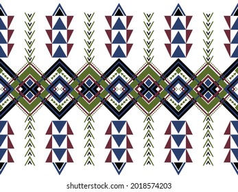 Nativo geométrico étnico azteca africano 
Diseño vectorial indio de patrones para el fondo de la moqueta de papel de fondo mosaico de tela usando la hoja azul verde rojo negro sobre fondo blanco para el arte de tono brillante y colorido