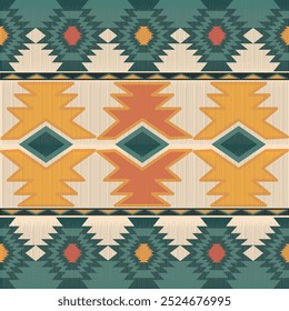 étnico geométrico navajo, Vector de patrón ornamental, tonos pastel amarillo y verde, para Fondo de pantalla, alfombras y telas. Cultura tribal tradicional de Folk y artesanía, con textiles y decoración para el hogar.