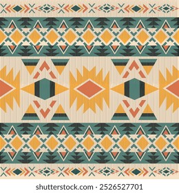 ethnic geometric Navajo,ornamental pattern Vector, pastel yellow and green tones, for wallpaper, rugs and fabrics.Folk traditional tribal culture and craftsmanship,with textiles and home decor.