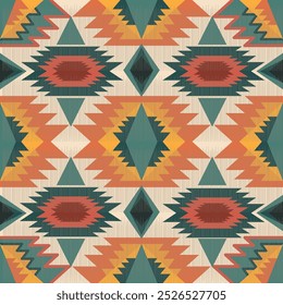 Navajo geométrico étnico, padrão ornamental Vetor, tons pastel amarelo e verde, para papel de parede, tapetes e tecidos.Folk tradicional cultura tribal e artesanato, com têxteis e decoração de casa.