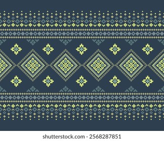 Ethnic geometric Navy Blue vin
tage cross stitched traditional fabric ethnic pattern floral paisley background Ikat abstract Aztec