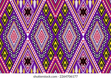 Ethnic geometric oriental traditional with colorful floral and elements seamless pattern. designed for background, wallpaper, clothing, wrapping, fabric, Batik, decorating, embroidery style