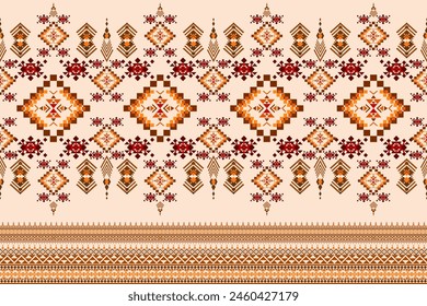 Ethnic geometric oriental traditional on navy background seamless pattern. Native Ikat pixel style design for fabric, embroidery, home decor, ornate, element, texture, textile, illustration, print