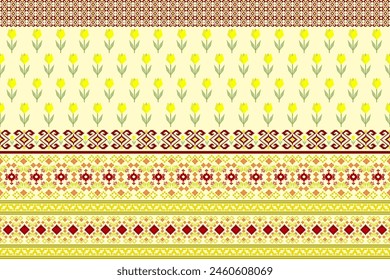 Ethnic geometric oriental traditional on navy background seamless pattern. Native Ikat pixel style design for fabric, embroidery, home decor, ornate, element, texture, textile, illustration, print